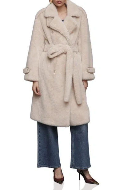 Avec Les Filles Faux Fur Belted Coat In Neutral
