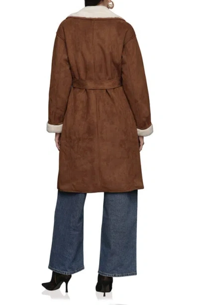 Avec Les Filles Double Breasted Faux Fur Belted Coat In Brown