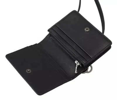 Pre-owned Dolce & Gabbana Black Leather Bifold Shoulder Sling Women Women's Wallet ()
