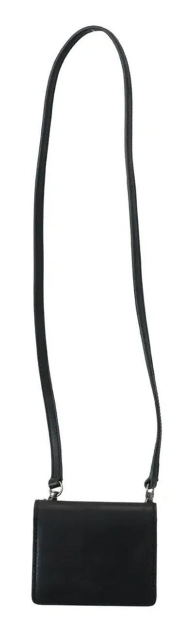 Pre-owned Dolce & Gabbana Black Leather Bifold Shoulder Sling Women Women's Wallet ()