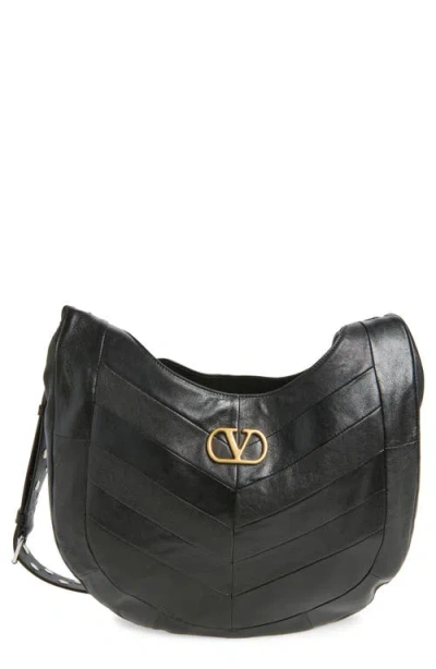 Valentino Garavani Medium Hoboho Bag In Chevron-pattern Nappa In Black