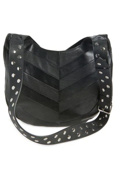Valentino Garavani Medium Hoboho Bag In Chevron-pattern Nappa In Black