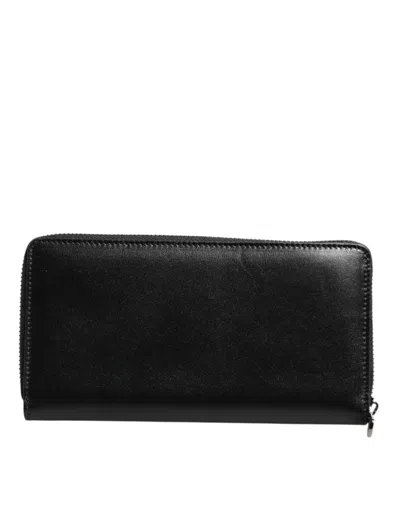 Pre-owned Dolce & Gabbana Black Leather Dg Plaque Zip Around Continental Men's Wallet ()