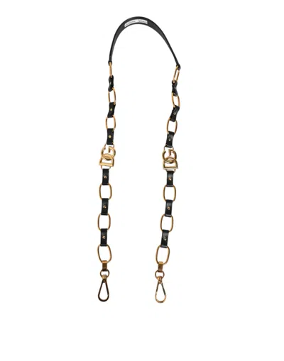 Pre-owned Dolce & Gabbana Black Leather Gold Chain Bag Accessory Shoulder Women's Strap ()