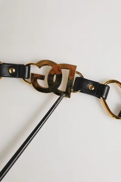 Pre-owned Dolce & Gabbana Black Leather Gold Chain Bag Accessory Shoulder Women's Strap ()