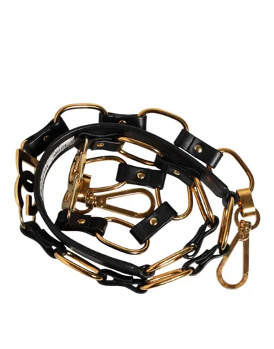 Pre-owned Dolce & Gabbana Black Leather Gold Chain Bag Accessory Shoulder Women's Strap ()