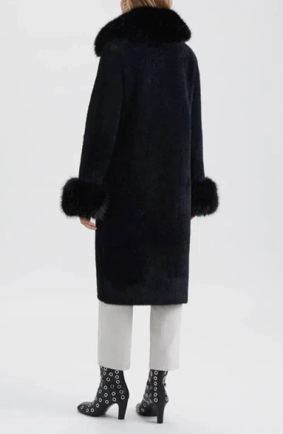 Nvlt Faux Fur Trim Longline Sweater Coat In Animal Print