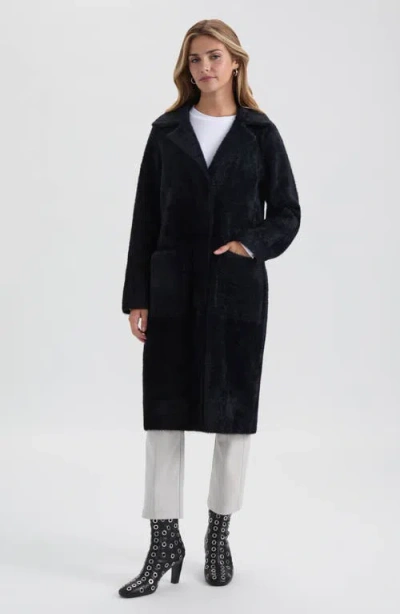 Nvlt Faux Fur Trim Longline Sweater Coat In Animal Print