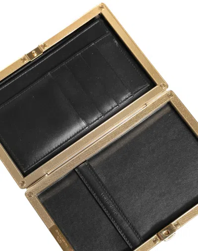 Pre-owned Dolce & Gabbana Black Leather Gold Frame Clutch Evening Party Purse Men's Bag ()
