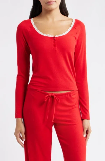 Open Edit Daydream Lace Trim Rib Crop Top In Red