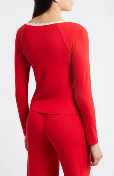 Open Edit Daydream Lace Trim Rib Crop Top In Red