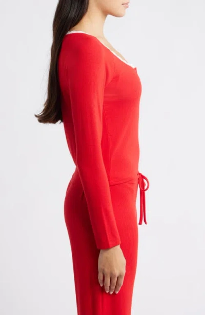 Open Edit Daydream Lace Trim Rib Crop Top In Red