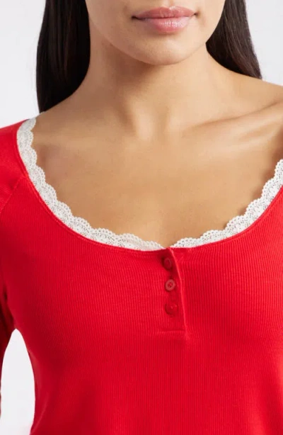 Open Edit Daydream Lace Trim Rib Crop Top In Red