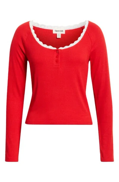 Open Edit Daydream Lace Trim Rib Crop Top In Red