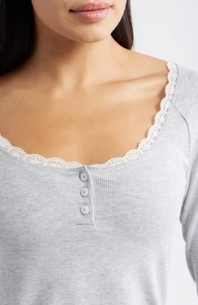 Open Edit Daydream Lace Trim Rib Crop Top In Gray