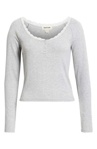 Open Edit Daydream Lace Trim Rib Crop Top In Gray
