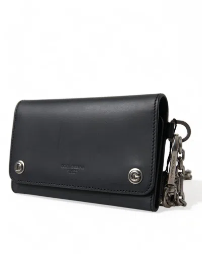 Pre-owned Dolce & Gabbana Black Leather Logo Embossed Mini Bifold Wallet Borse Men's Bag ()