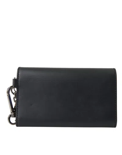 Pre-owned Dolce & Gabbana Black Leather Logo Embossed Mini Bifold Wallet Borse Men's Bag ()