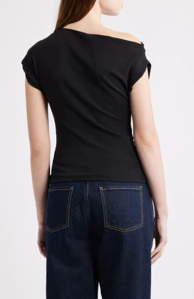 Mango Drape One-shoulder Top In Black