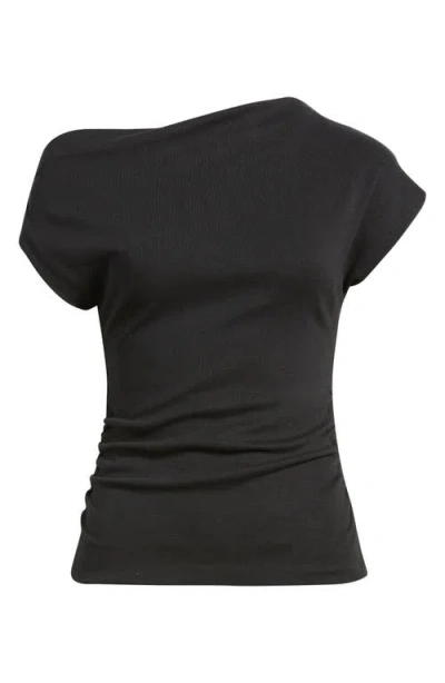 Mango Drape One-shoulder Top In Black