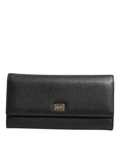 Pre-owned Dolce & Gabbana Black Leather Logo Plaque Trifold Card Holder Women's Wallet ()