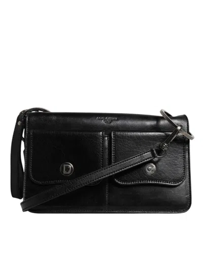 Pre-owned Dolce & Gabbana Black Leather Logo Purse Shoulder Crossbody Men's Bag ()