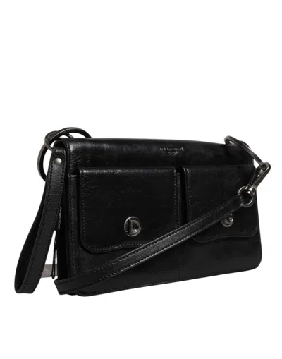 Pre-owned Dolce & Gabbana Black Leather Logo Purse Shoulder Crossbody Men's Bag ()