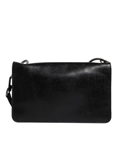 Pre-owned Dolce & Gabbana Black Leather Logo Purse Shoulder Crossbody Men's Bag ()