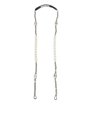 Dolce & Gabbana Black Leather Pearl Chain Bag Accessory Shoulder Women's Strap In Black