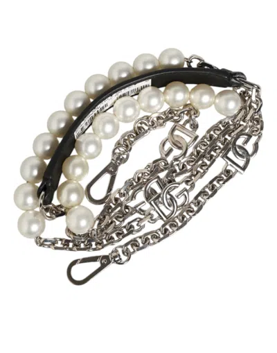 Dolce & Gabbana Black Leather Pearl Chain Bag Accessory Shoulder Women's Strap In Black