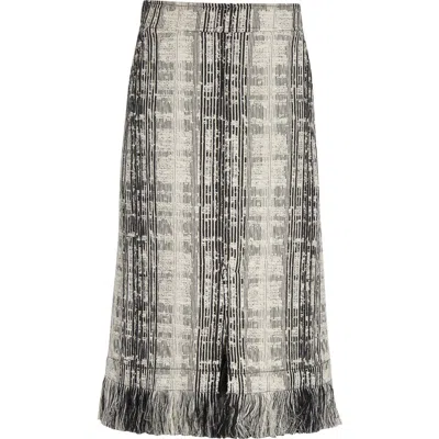 Akris Punto Fringe Trim Mixed Tweed Midi Skirt In Neutral