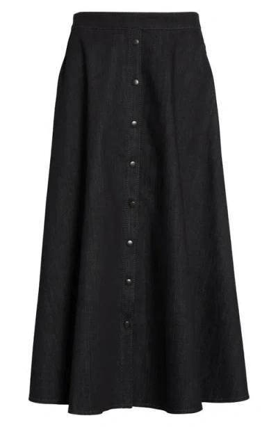 Akris Punto Stretch Denim Button-front Midi-skirt In Black