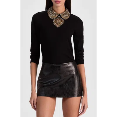Alice And Olivia Merino Wool Embellished Porla Sweater In Black