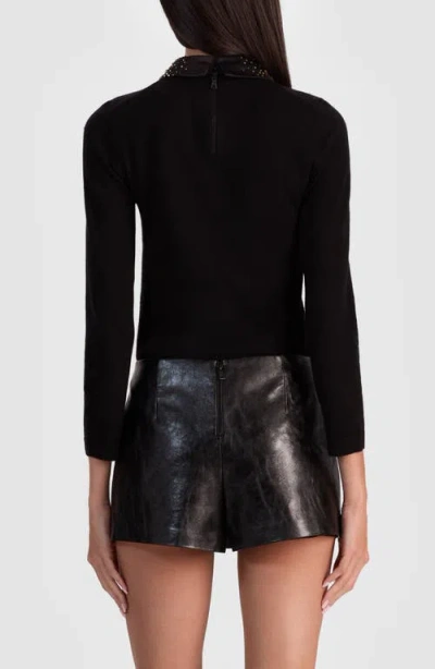 Alice And Olivia Merino Wool Embellished Porla Sweater In Black