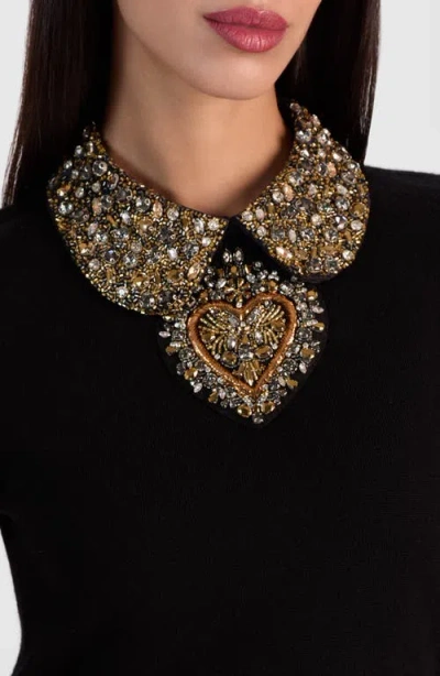 Alice And Olivia Merino Wool Embellished Porla Sweater In Black