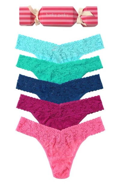 Hanky Panky Holiday Cracker Assorted 5-pack Low Rise Thongs In Multi