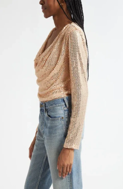Ramy Brook Leon Sequin Cowl Neck Top In Animal Print
