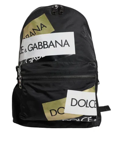Pre-owned Dolce & Gabbana Black Logo Tape Polyamide School Travel Backpack Men's Bag ()