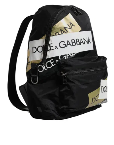 Pre-owned Dolce & Gabbana Black Logo Tape Polyamide School Travel Backpack Men's Bag ()
