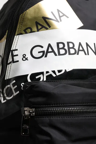 Pre-owned Dolce & Gabbana Black Logo Tape Polyamide School Travel Backpack Men's Bag ()