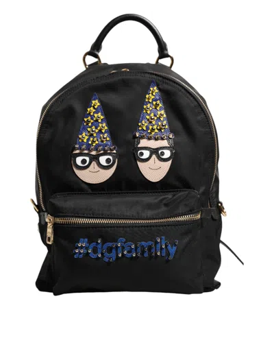 Pre-owned Dolce & Gabbana Black Nylon #dgfamily Vulcano Embellished Backpack Women's Bag ()