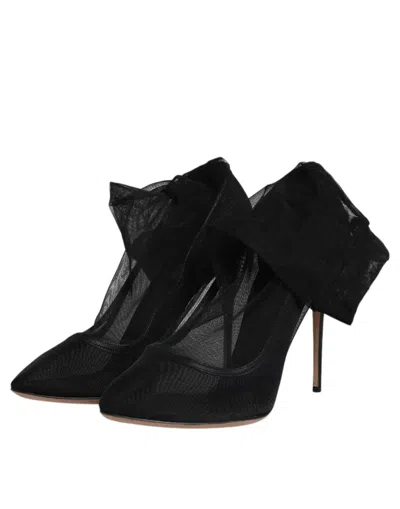 Pre-owned Dolce & Gabbana Black Nylon Mesh Sock Style Boots Women's Shoes ()