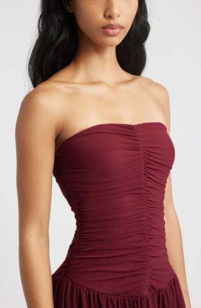 Nia Astrid Strapless Mesh Minidress In Red