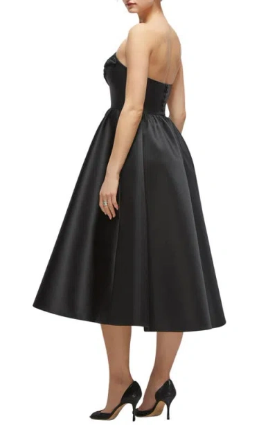 Dessy Collection Floral Embellished Strapless Fit & Flare Midi Cocktail Dress In Black