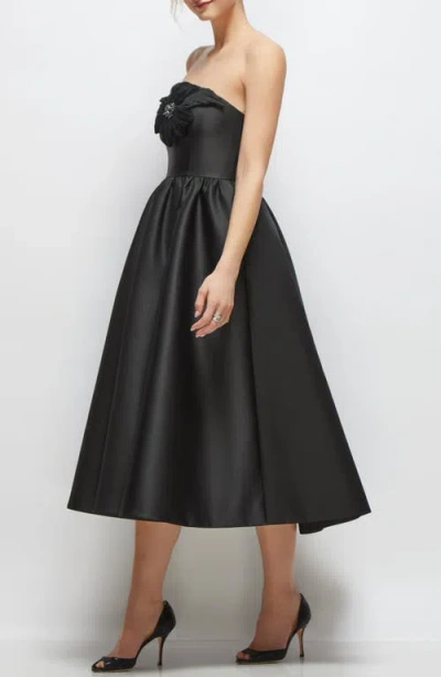 Dessy Collection Floral Embellished Strapless Fit & Flare Midi Cocktail Dress In Black