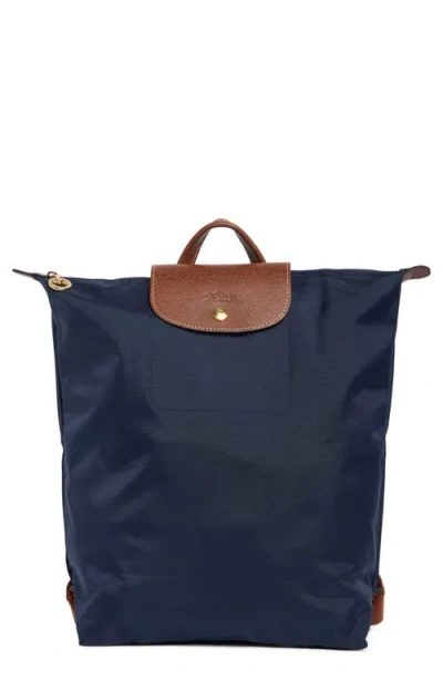 Longchamp Le Pliage Original M Backpack Fabric Leather In Blue