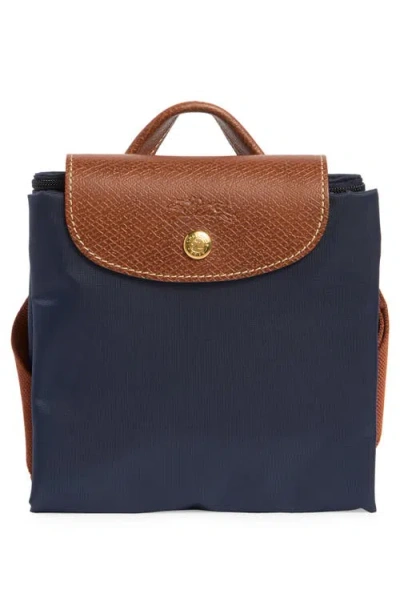Longchamp Le Pliage Original M Backpack Fabric Leather In Blue