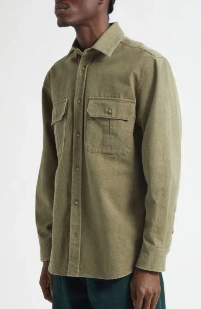 Noah Washed Cotton Canvas Button-up Shirt In Green