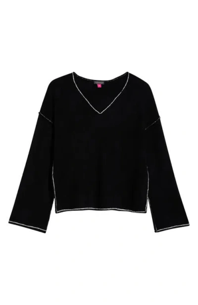 Vince Camuto Contrast Detail V-neck Sweater In Black