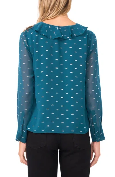 Vince Camuto Long Sleeve V-neck Ruffle Top In Blue